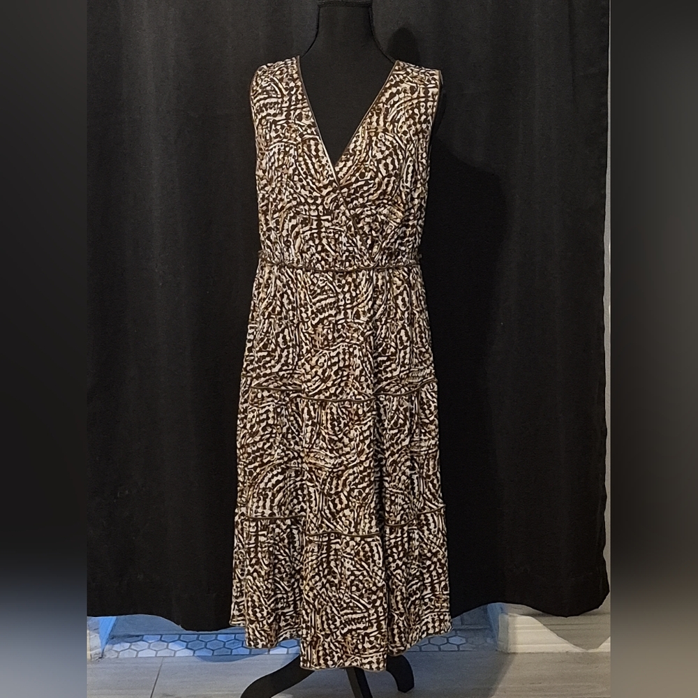 Charter Club Brown and White Patterned Midi Dress